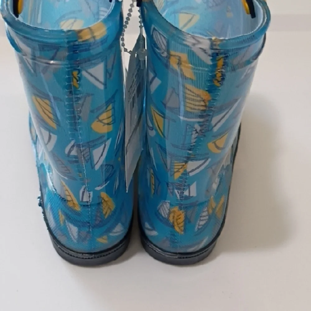 NAUTICA BLUE YELLOW SAILBOAT PRINT KIDS PULL-ON RAIN BOOTS SIZE 11 TODDLER NWT